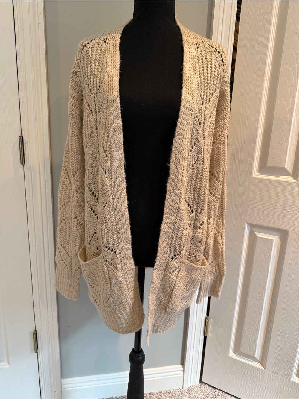 Cozy Open-Front Cream Knit Cardigan Sweater